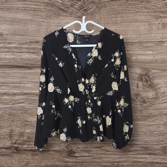 Torrid Black Floral Peplum Blouse Size 0 - Picture 1 of 4